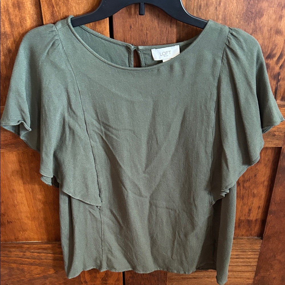 LOFT Sage Green Flutter Sleeve Blouse